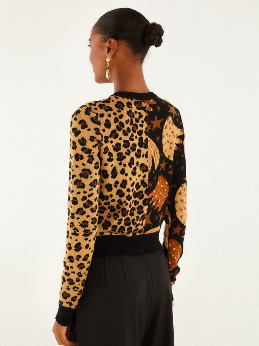 FARM Rio Banana Leopard Mixed Cardigan Black Size S NWT - Picture 7 of 8